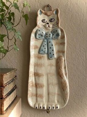 ITALICA ARS Cat Spoon Rest Wall Hanging 9" Hand Painted Italy Rustic Cottagecore